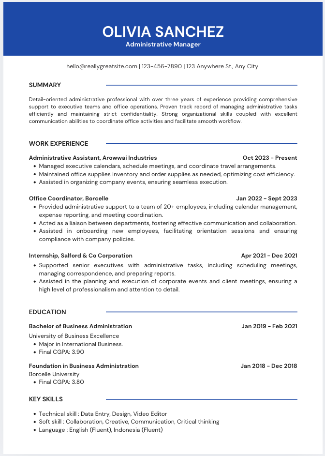 White and Blue Minimalistic Professional Corporate Resume